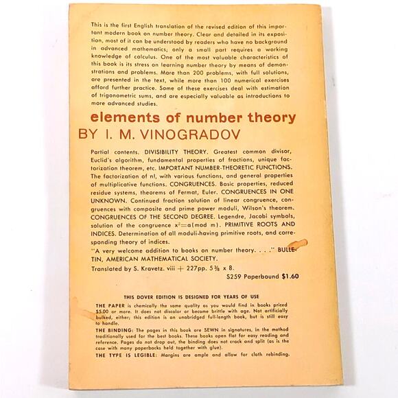 Elements of Number Theory I. M. Vinogradov 1st English Translation PB Vintage - Picture 2 of 4